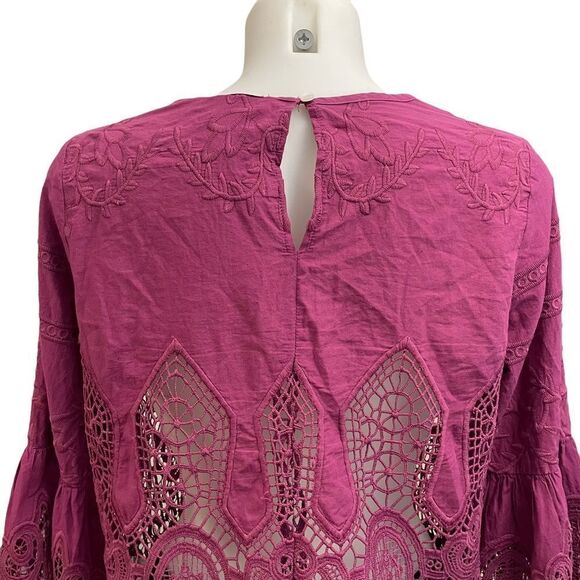 Chloe Oliver Anthropologie Mauve Embroidered / Lace Pullover Tunic Blouse Sz MP - Picture 5 of 11